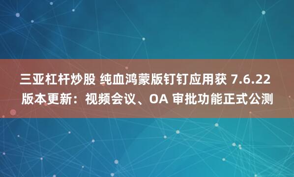 三亚杠杆炒股 纯血鸿蒙版钉钉应用获 7.6.22 版本更新：视频会议、OA 审批功能正式公测